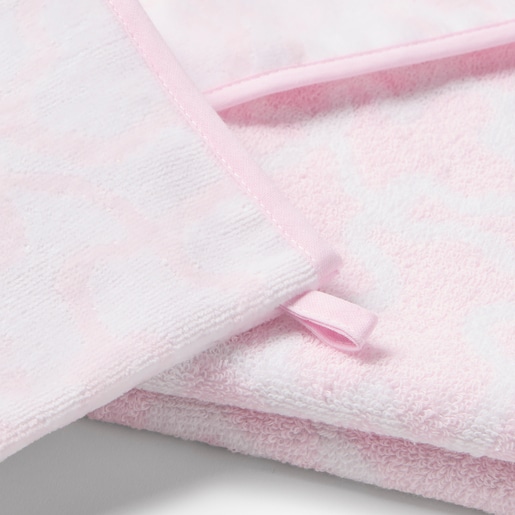 Kaos bath sheet and mittens in pink