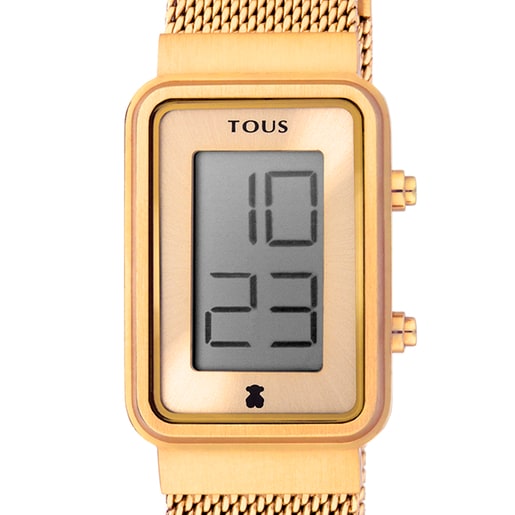 Reloj digital Digisquared Mesh de acero IP dorado