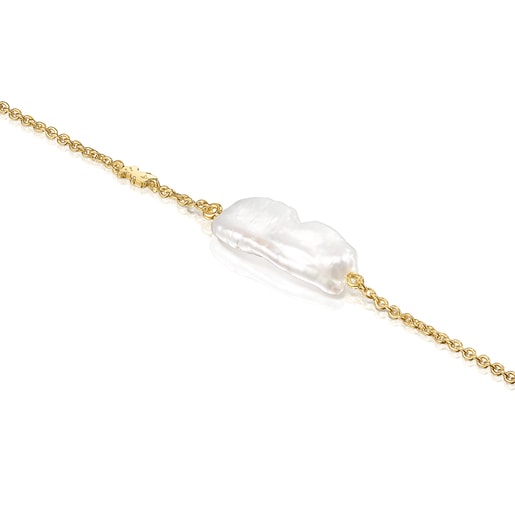 Bracciale con placcatura in oro 18 kt su argento e perla TOUS Pearls