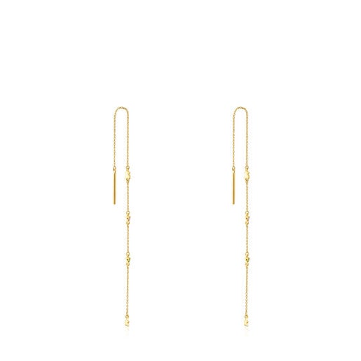 Long gold Virtual Garden Earrings with gemstones