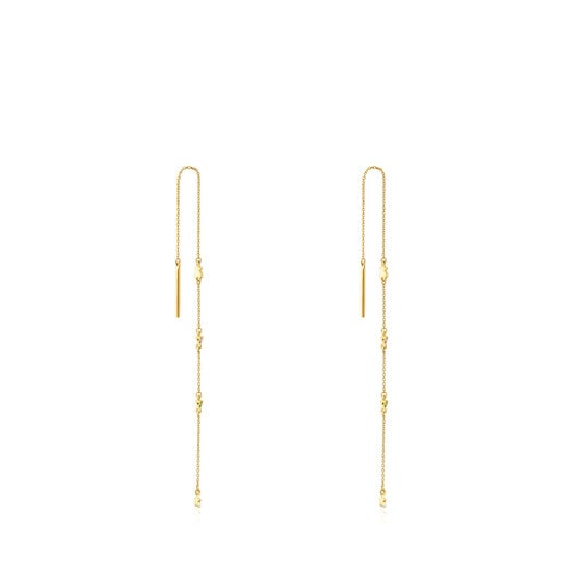 Long gold Virtual Garden Earrings with gemstones