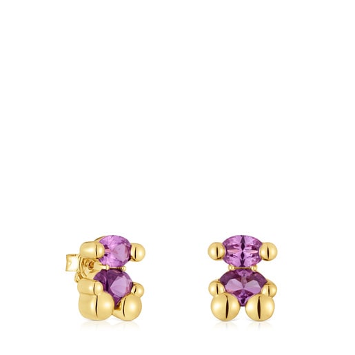 mm 18kt gold plating over silver bear motif Earrings with laboratory-grown lilac-colored sapphire Color Bear LGG