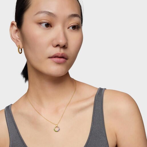 Collar con baño de oro 18 kt sobre plata y gemas Straight