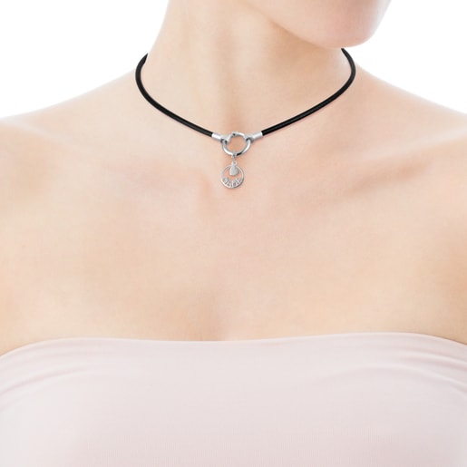 TOUS Mama Necklace in Silver and black Leather | Westland Mall