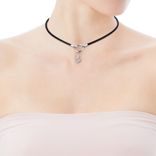 Collier TOUS Mama en Argent et Cuir noir