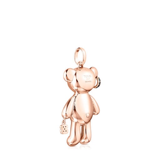 Rose Silver Vermeil Teddy Bear punk Pendant with Spinels