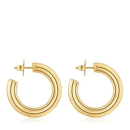 18kt gold plating over silver long Hoop earrings with flower motif TOUS 1950