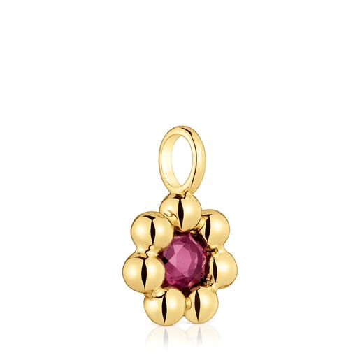 Small flower Pendant with 18kt gold plating over silver and rhodolite Sugar Party