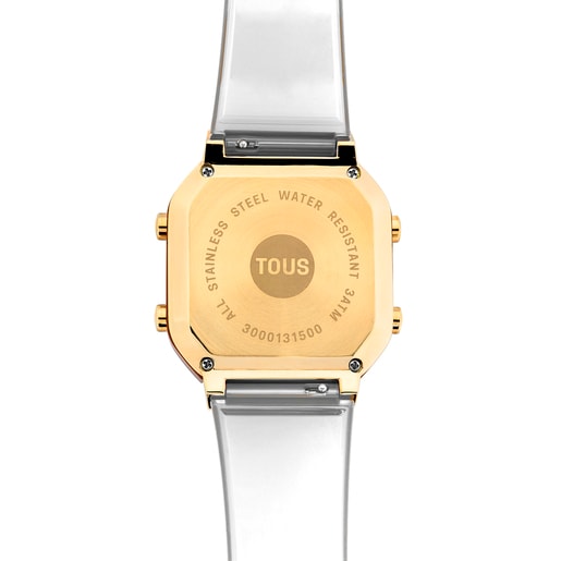 Ψηφιακό ρολόι D-BEAR Fresh από διαφανές πολυανθρακικό και ατσάλι IPG σε χρυσαφί χρώμα