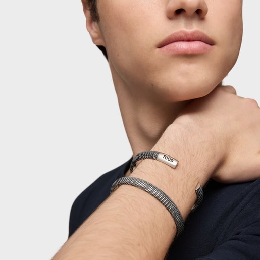 Pulseira escrava em prata envelhecida com textura TOUS Man
