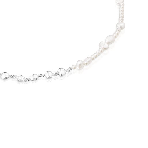 Silver and cultured pearls Mini Icons Necklace with charms | TOUS