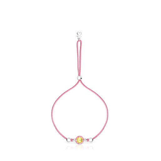 Pulseira TOUS Vibrant Colors de corda rosa com calcedónia e esmalte
