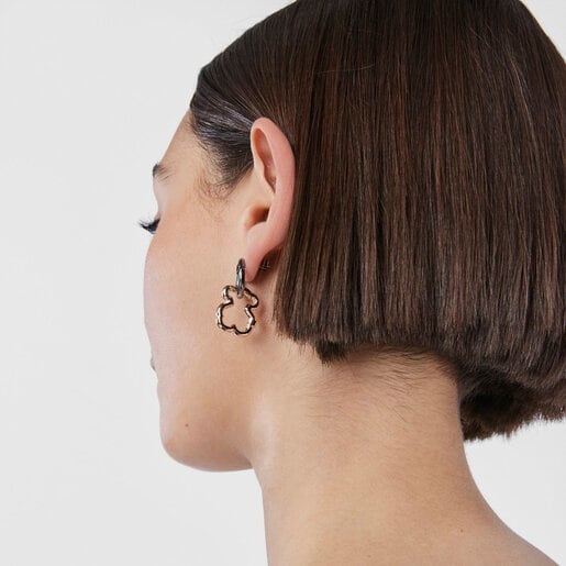 Hold Rose Vermeil and Dark Silver Bear Earrings