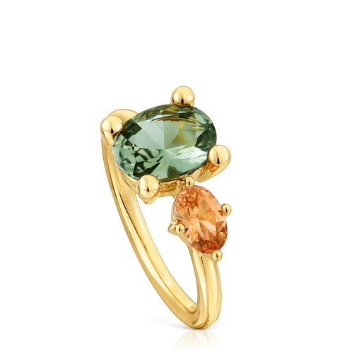 Anillo mediano con baño de oro 18 kt sobre plata, espinela y citrino creados en laboratorio TOUS Color LGG