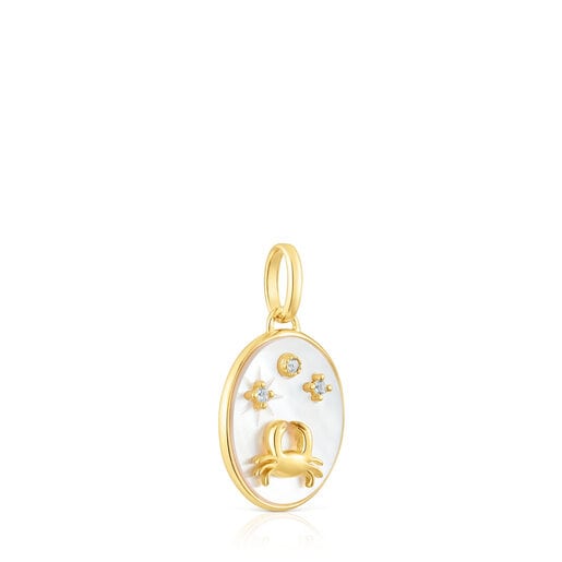 Pendentif Cancer en argent vermeil avec nacre et topazes TOUS Horoscope