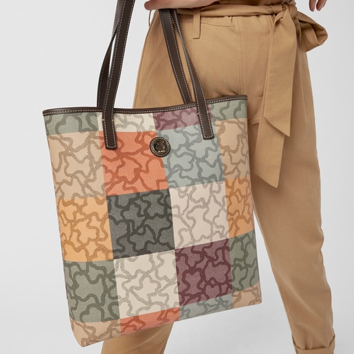 Τσάντα για τα ψώνια Kaos Cuadrados σε πορτοκαλί - καφέ χρώμα