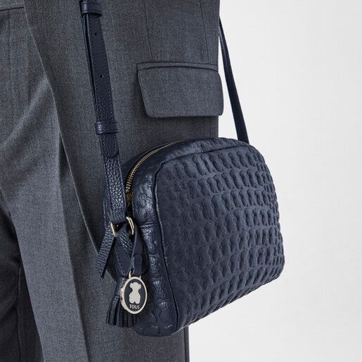 Navy blue leather Sherton Crossbody bag | TOUS