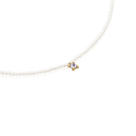 Cultured pearl, gold and tanzanite Choker Color Pills