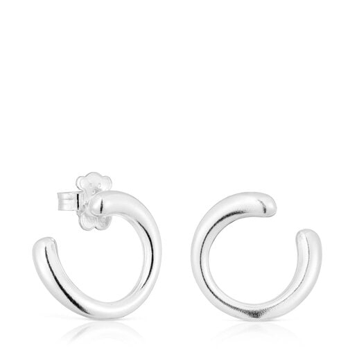 Large silver vermeil Hav Hoop earrings with gray pearl | TOUS