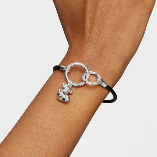 Hold Bracelet in Silver and black Leather