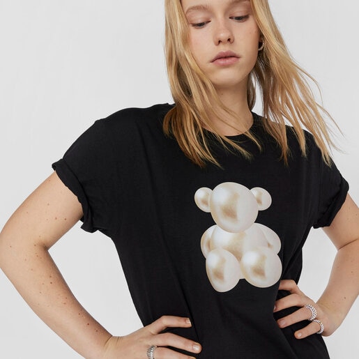 Black T-shirt Bear Pearls