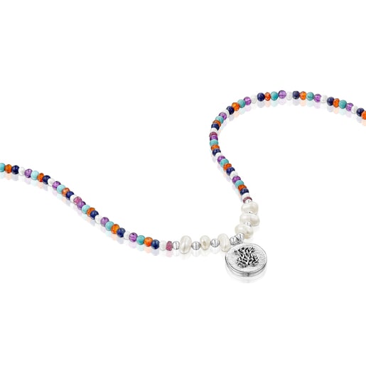 Silver Oceaan Color Necklace with pearls and gemstones
