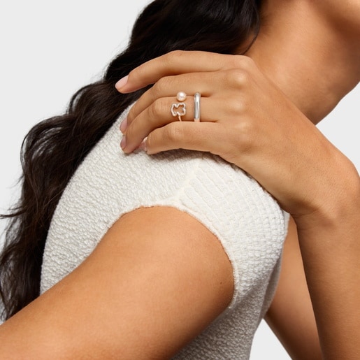 Silver Open ring with cultured pearl New Silueta