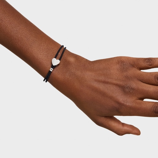 צמיד Sweet Dolls אלסטי שחור בשילוב לב מכסף