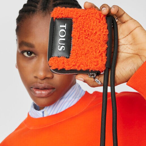Orange TOUS Empire Fur Hanging change purse