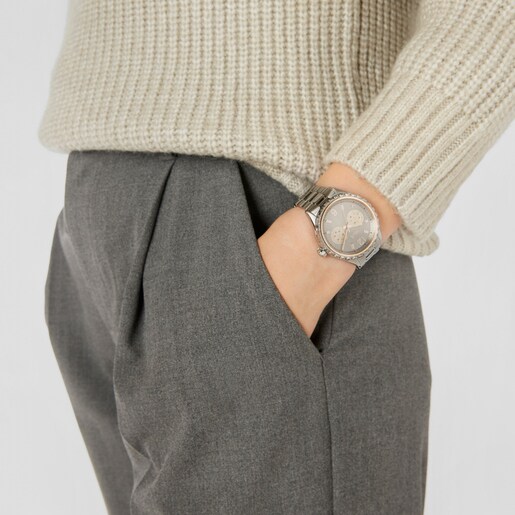 Reloj analógico multifunción con brazalete de acero y acero IP rosado T-Bear