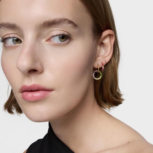 18kt gold-plated silver Double hoop earrings with gemstones TOUS Straight