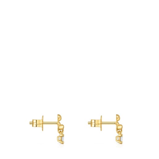 Aretes oso con baño de oro 18 kt sobre plata y diamantes creados en laboratorio Bold Bear LGD