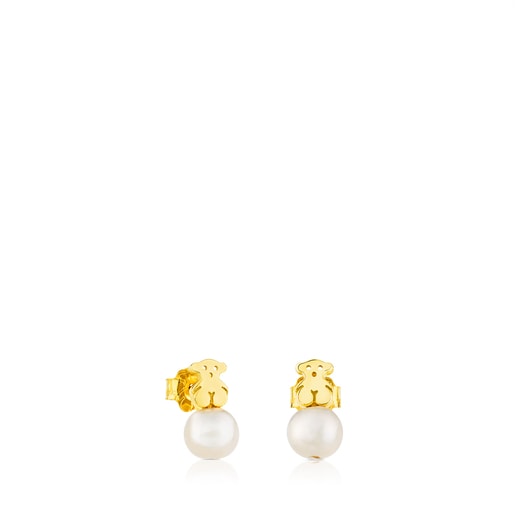 Gold Puppies Earrings with Pearls and Bear motif