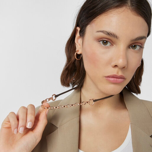 Hold Bracelet Necklace Set in Rose Silver Vermeil and Leather TOUS