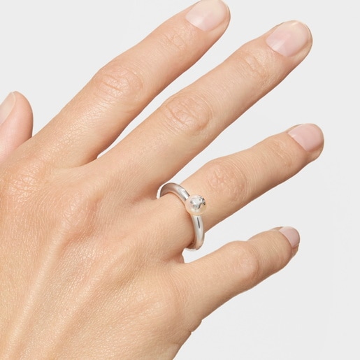 Silver and Pearl TOUS Icon Pearl Ring with Bear motif