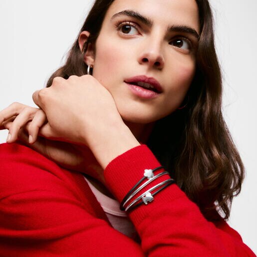 Pulsera esclava oso de plata y caucho Bold Motif