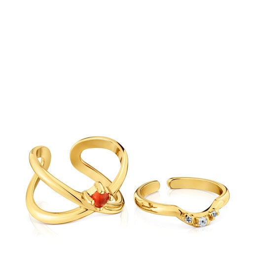Ring set with 18kt gold plating over silver with topaz and carnelian Claws 