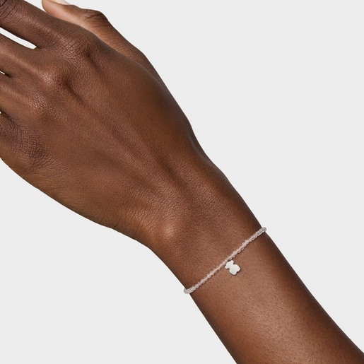 ロッククリスタルクォーツとシルバーのベアチャームが付いた伸縮性ブレスレット TOUS Motif