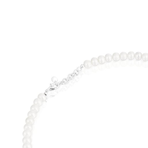 Collana con perle coltivate e motivi a fiore in argento Bold Motif