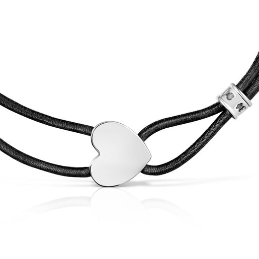 Bracelet élastique Sweet Dolls noir avec cœur en argent