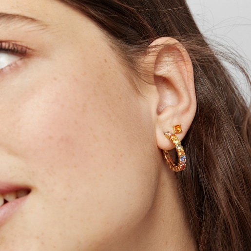 Silver Vermeil Glaring Hoop earrings with multicolored Sapphires