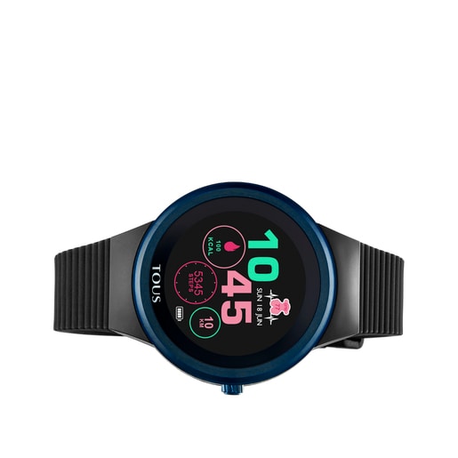 Blue IP steel Rond Connect Watch with black silicone strap