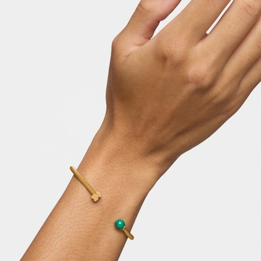 Gold-colored steel Bangle with malachite Icon Mesh