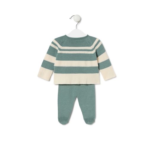 Knitted baby set in Tricot stripy green