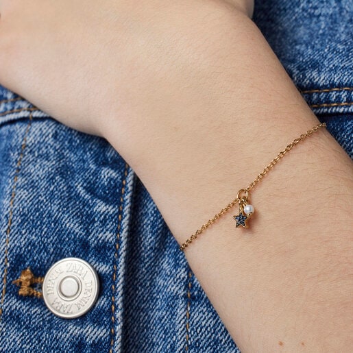 Pulsera con baño de oro 18 kt sobre plata con estrella de zafiros TOUS New Motif