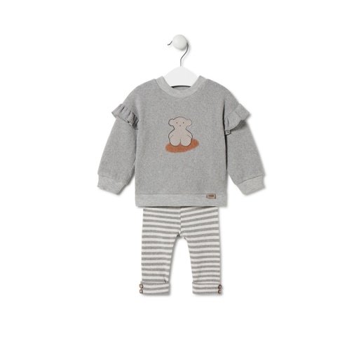 Conjunto de menina liso e às riscas Grey cinzento