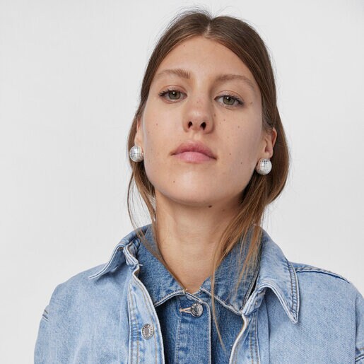 עגילי כדור דובון TOUS Beach Disco בגודל 20 מ"מ מכסף