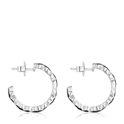 Silver Hoop earrings with onyx bears TOUS Icon Color | TOUS