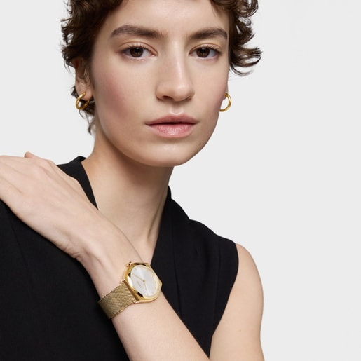 Analog Watch with gold-colored steel bracelet Karat Round Mesh