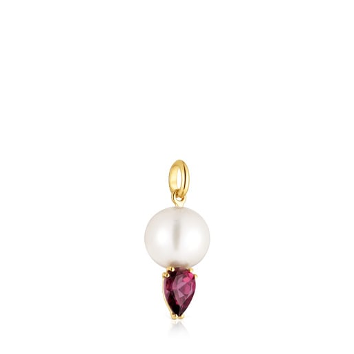 Gold Pendant with rhodolite and cultured pearl Ivette